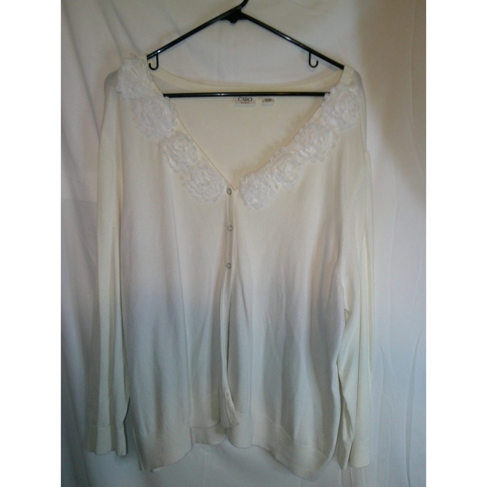 Cato Woman Cardigan Sweater Floral Trim Button Front Long Sleeve Plus 26W/28W